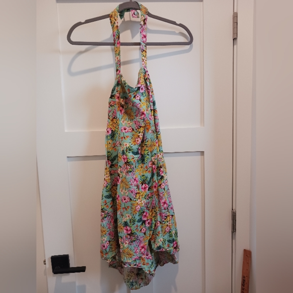 Forever 21 Floral Print HALTER Skort Romper - Blue and Pink